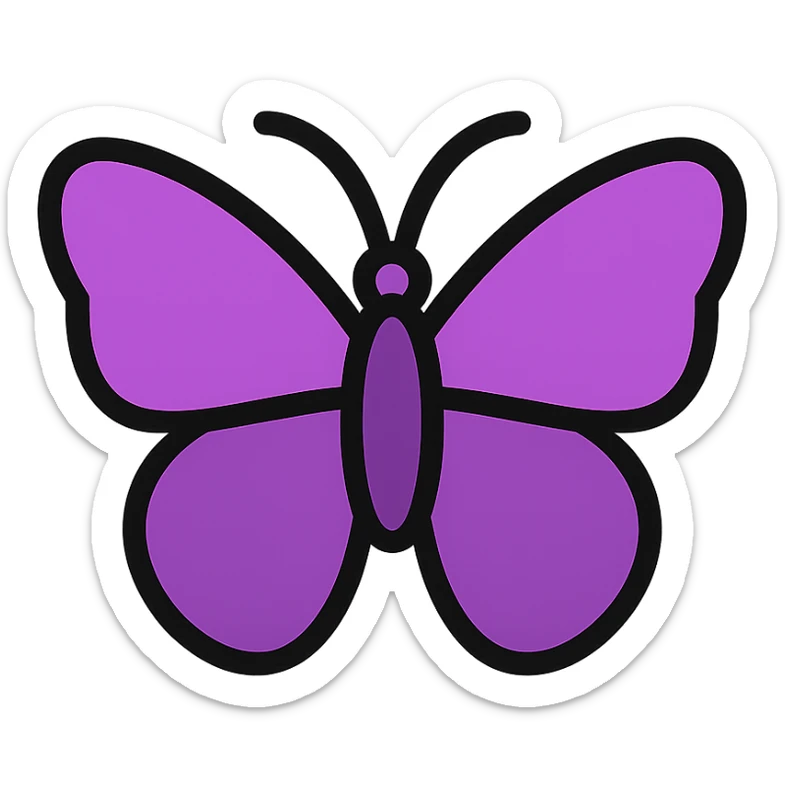 stylized purple butterfly with bold lines and vibrant purple hues, artistic and striking sticker