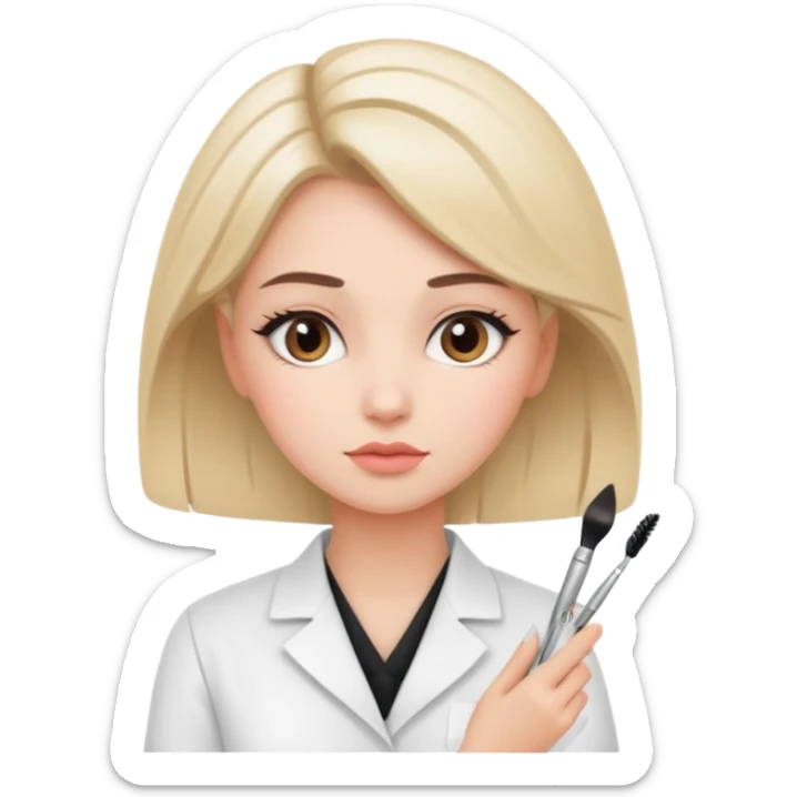 girl cosmetologist, thoughtful expression, soft colors, beauty clinic vibe thinking pose sticker