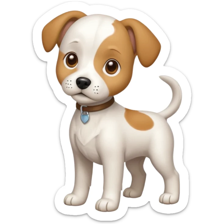 a full body white beagle x maltese x chi dog the size of a kelpie with light brown ears and a light brown patch on one eye sticker