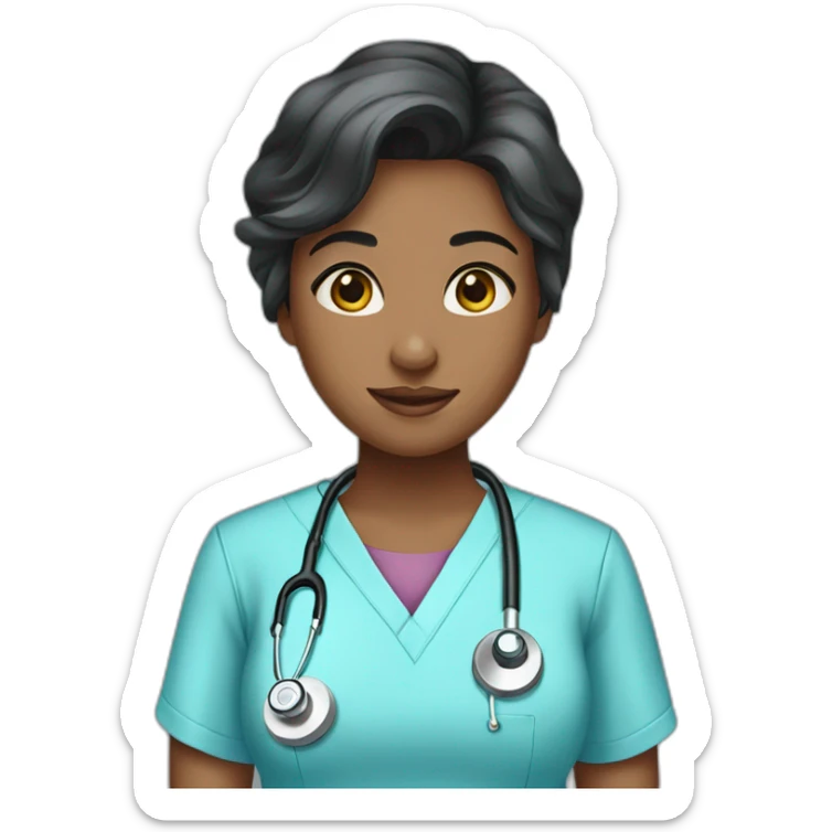 female black hair fair Skin doctor in baby blue scrubs sticker