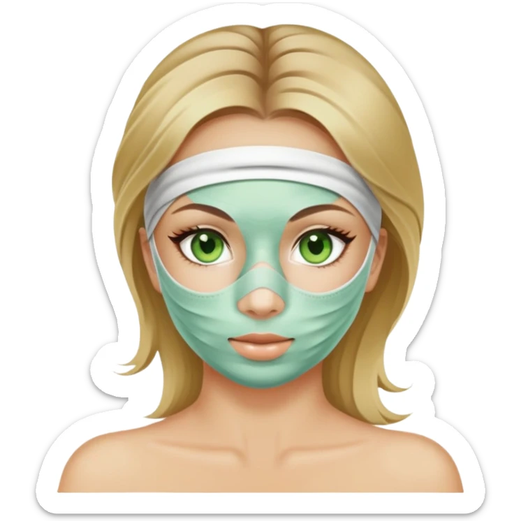 girl with green eyes and dirty blonde hair with a facial mask at a spa sticker