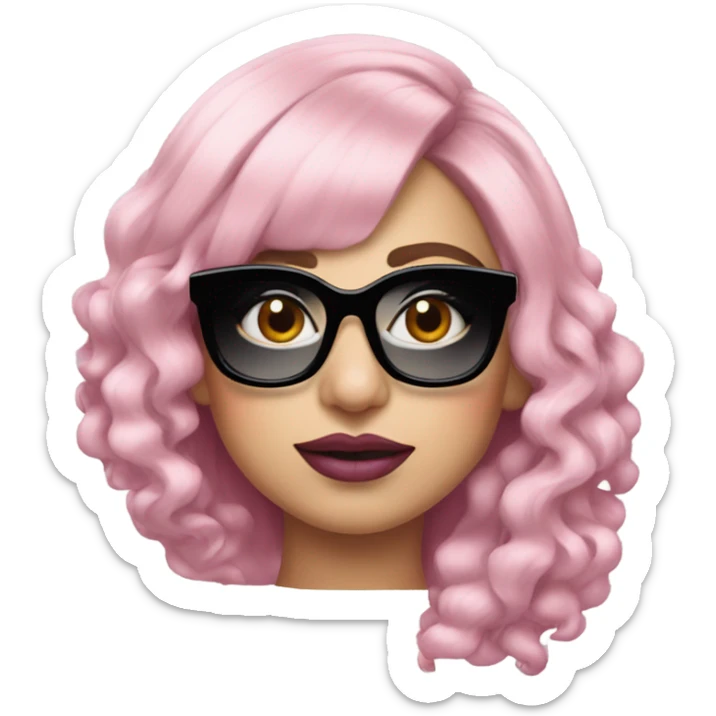 lady gaga pink hair pink lipstick wearing black glasses  sticker