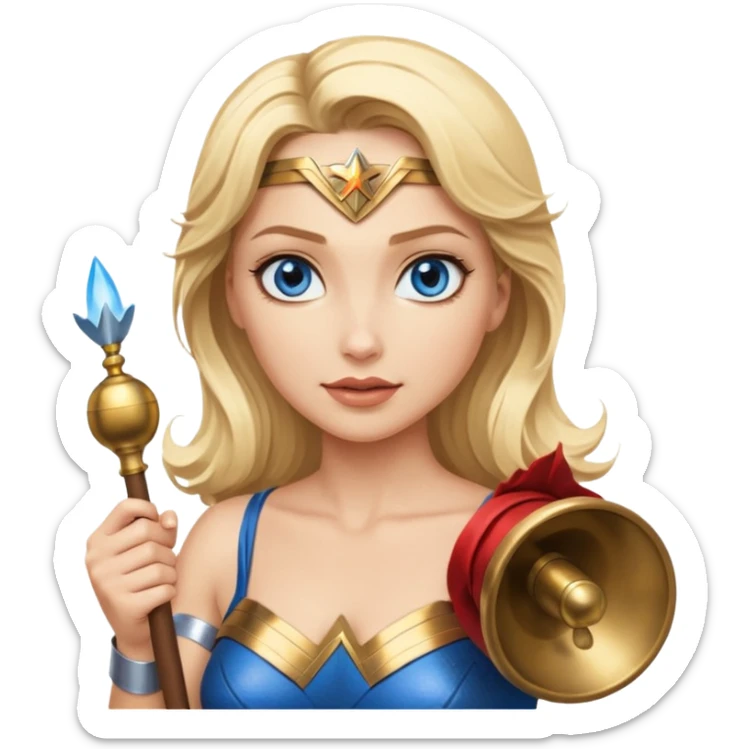 Blonde blue eyes Wonder Woman holding bell and baton sticker