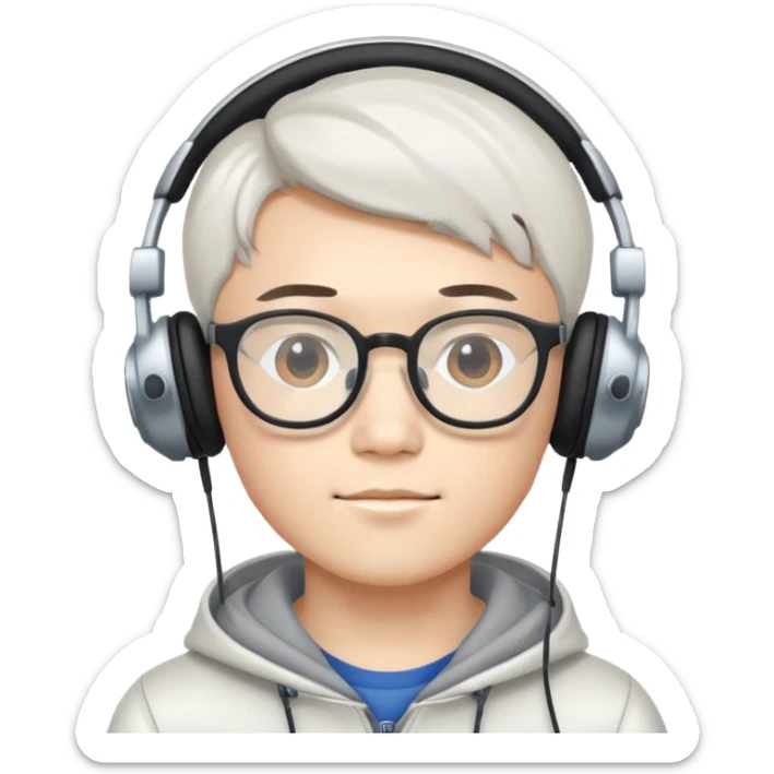 White handsome Chinese boy wear glasses and headphones sticker