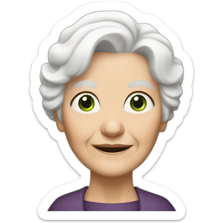 old woman grandma with white hair, white skin, green eyes sticker