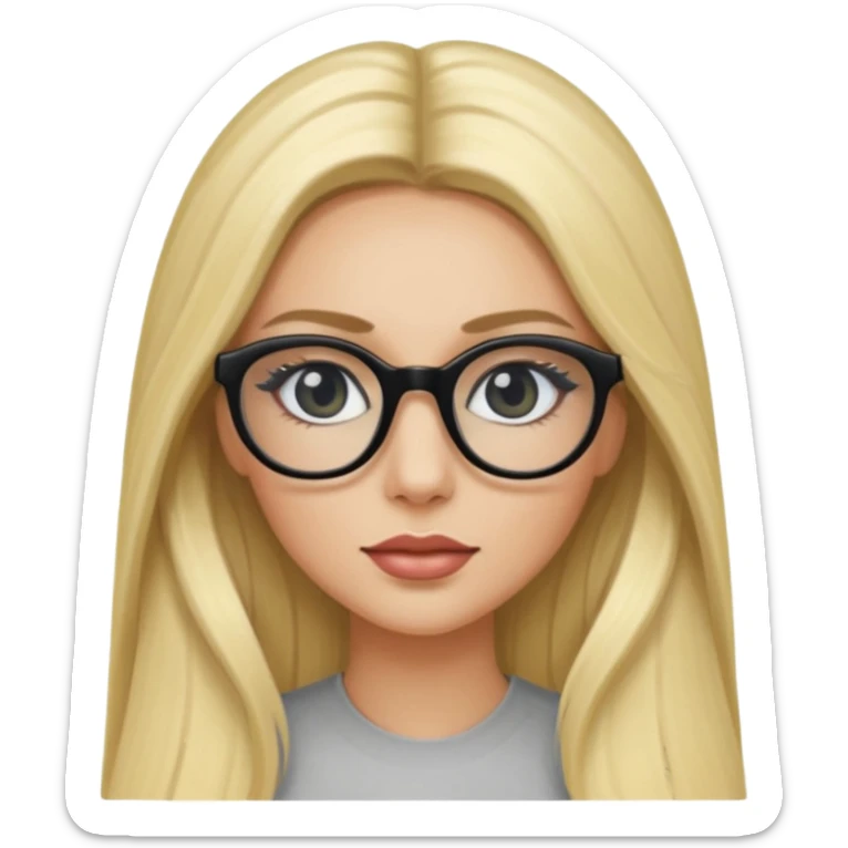 A blonde woman, long hair and long eye lashes, makeup, black glasses sticker