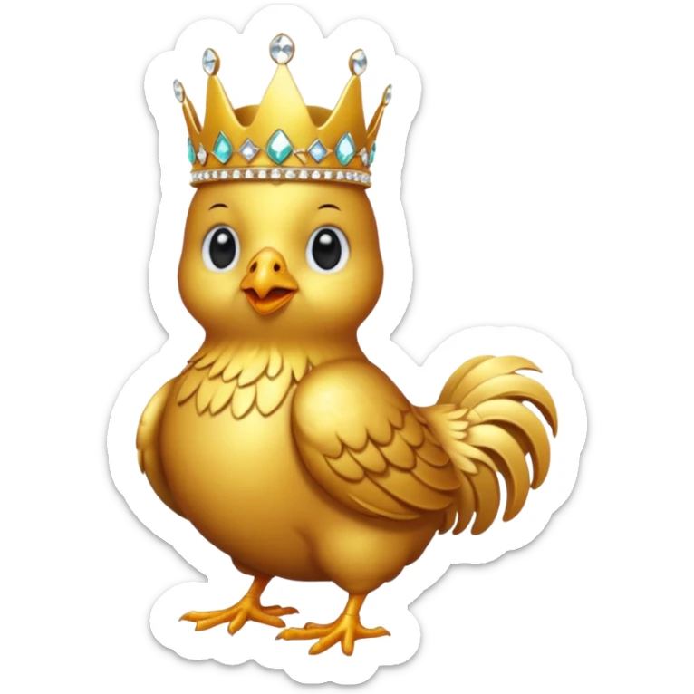 chicken King – proud golden chicken wearing a tall jeweled crown, sitting sticker