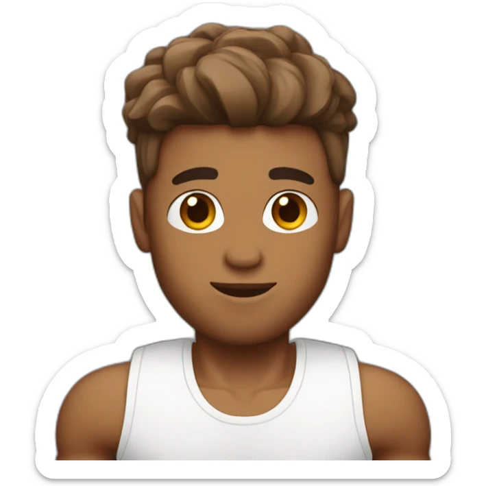 A man with a medium skin tone who likes the gym and is holding a chocolate protein juice with only his left bangs slightly down. sticker