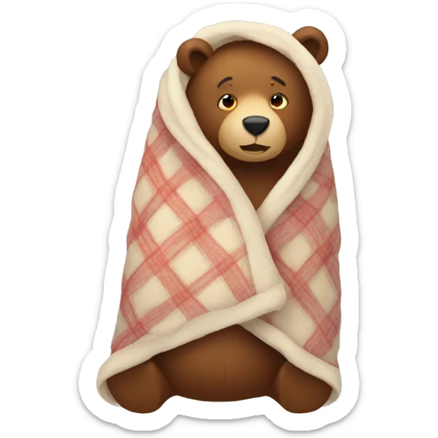 bear cozy in blanket sticker