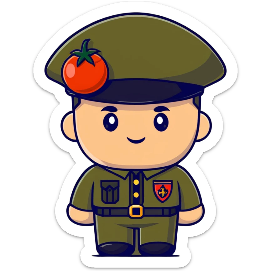 Tomato wearing Napoleon Bonaparte's bicorne hat and military officer uniform sticker