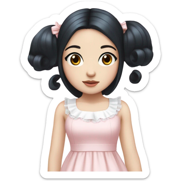 sweet lolita straight black hair blue eyes white skin light pink dress sticker