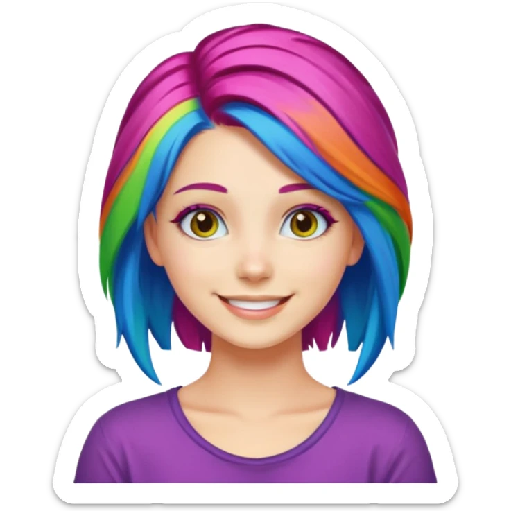 Young woman, vibrant rainbow hair, colorful hairstyle sticker