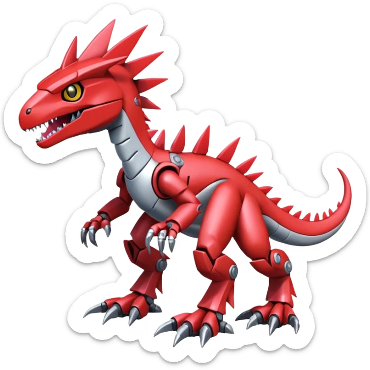 Spiky Cool Edgy Futuristic shiny colorful Digimon-Fakemon-Guilmon-Velociraptor-Mecha full body sticker