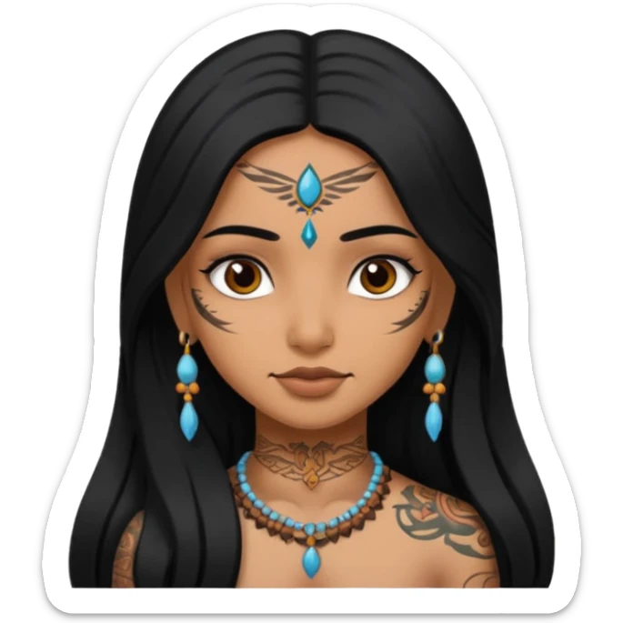 an ios genmoji for a pretty  indian girl with black long hair  tattooed, beautiful girl sticker