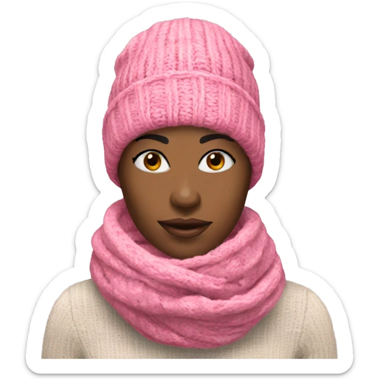 Pink winter pretty black woman beanie with winter pink neck scarf  sticker