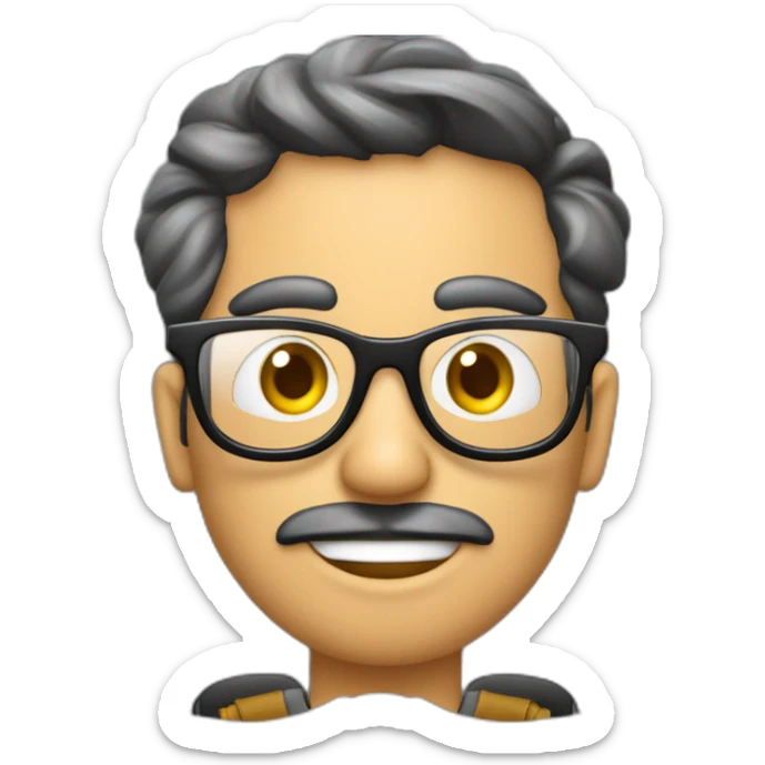 Periodista escribiendo en la computadora con lentes grabadora cámara lápiz y cuaderno sticker