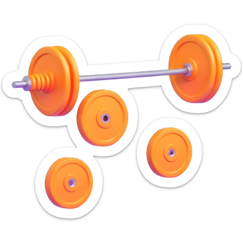 Barbell with weight plates gym equipment floating in the air, bright colors sticker