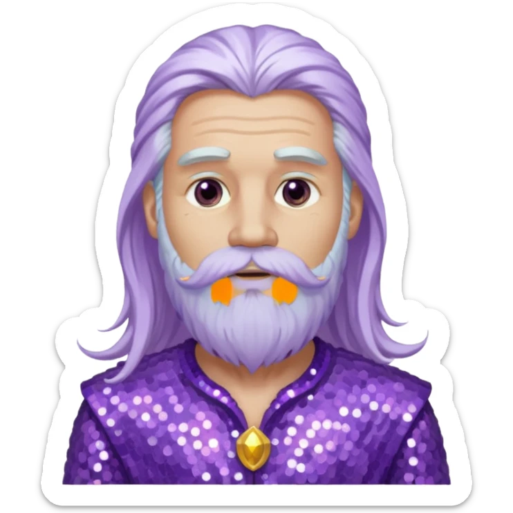 Jupiter, God of the Sea from Gods and Goddesses with long white hair and beard, lilac sequin outfit sticker
