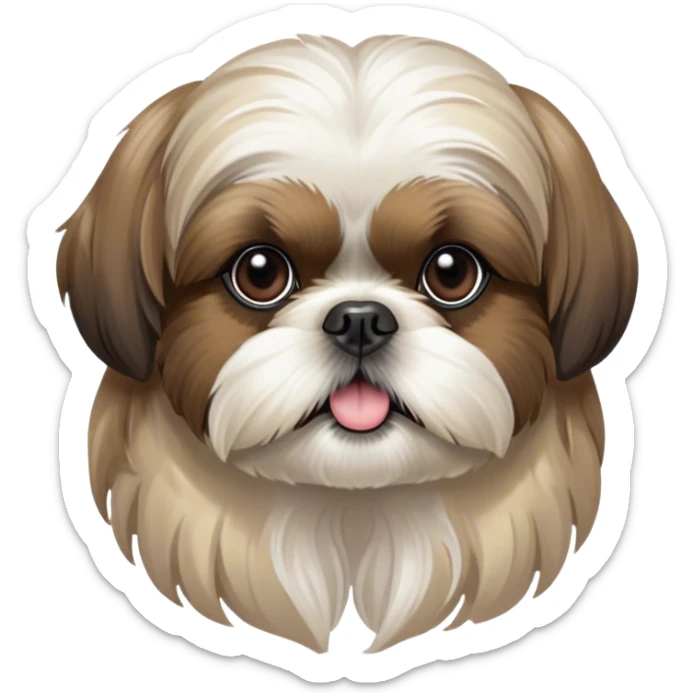 Cinematic Noble Shih Tzu Portrait Emoji, Poised and elegant, with a luxurious, flowing fur in refined muted tones, delicate features and wise, gentle eyes, simplified yet meticulously detailed, glowing with a soft, regal radiance, high shine, exuding quiet dignity and timeless charm, soft glowing outline, capturing the essence of a noble Shih Tzu that epitomizes refined poise! sticker