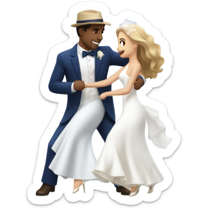 Puerto rican beard short brown hair with blue hat and navy blue suit first dance with blond long hair girl with white  wedding dress  sticker