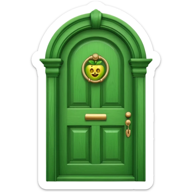 A simple green door emoji in the style of Apple emoji with a window and a knocker. sticker