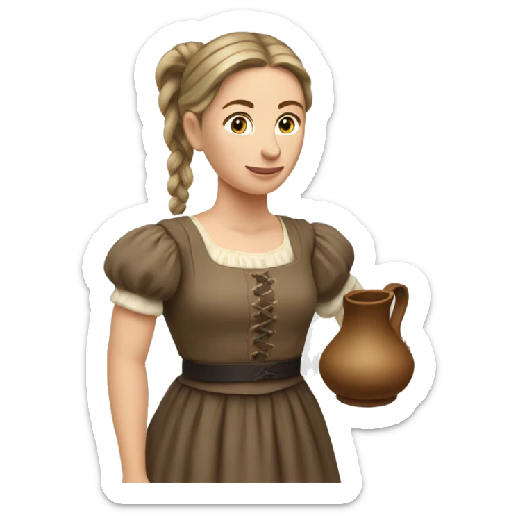 caucasian woman with brown pony tail wearing historic dress holding a pitcher in her hand sticker