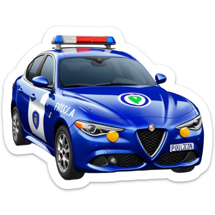 crea auto di servzio alfa romeo giulia tutta blu scuro con la scritta sul lato polizia penitenziaria  sticker