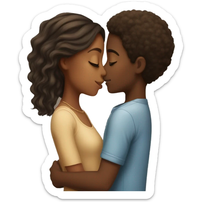An African-American boy kissing a soft girl with brown hair sticker