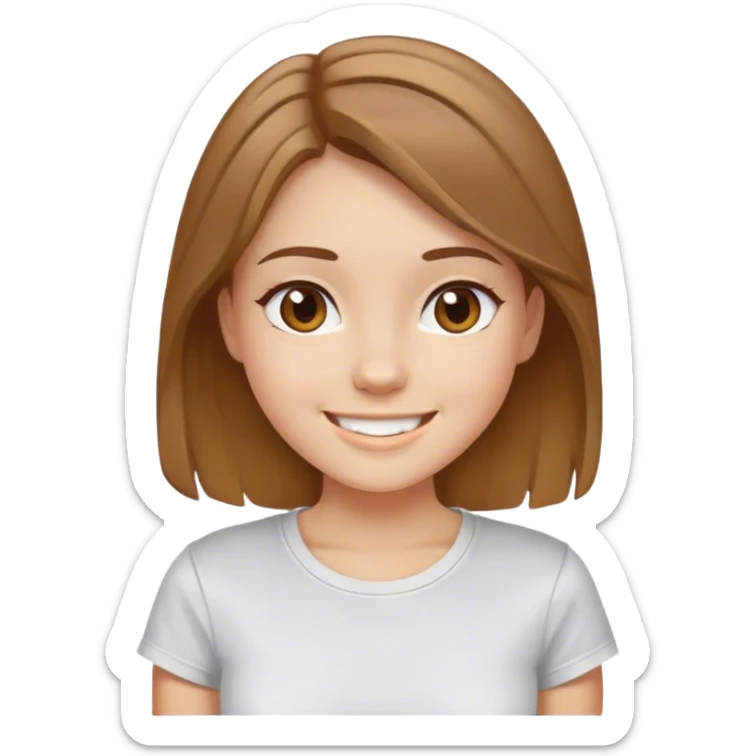 an while girl with brown hair highlighted with blone color, smiling , tshirt sticker