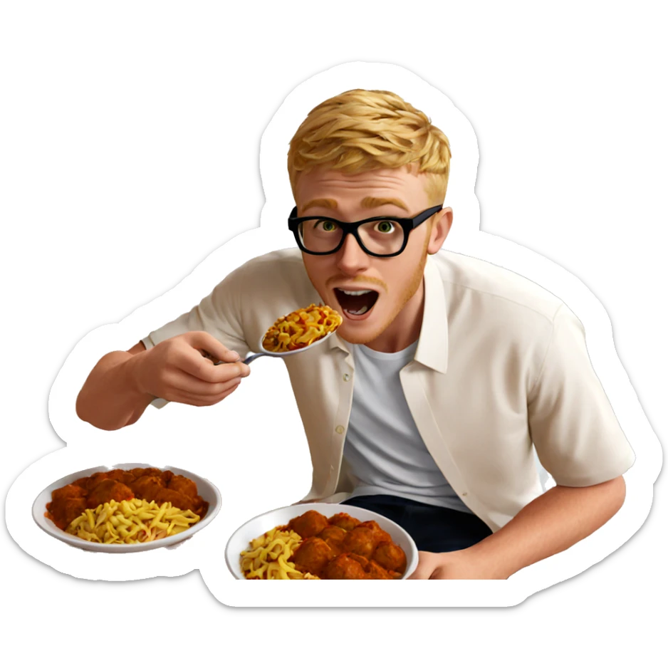 blonde boy enjoying curry meal sticker