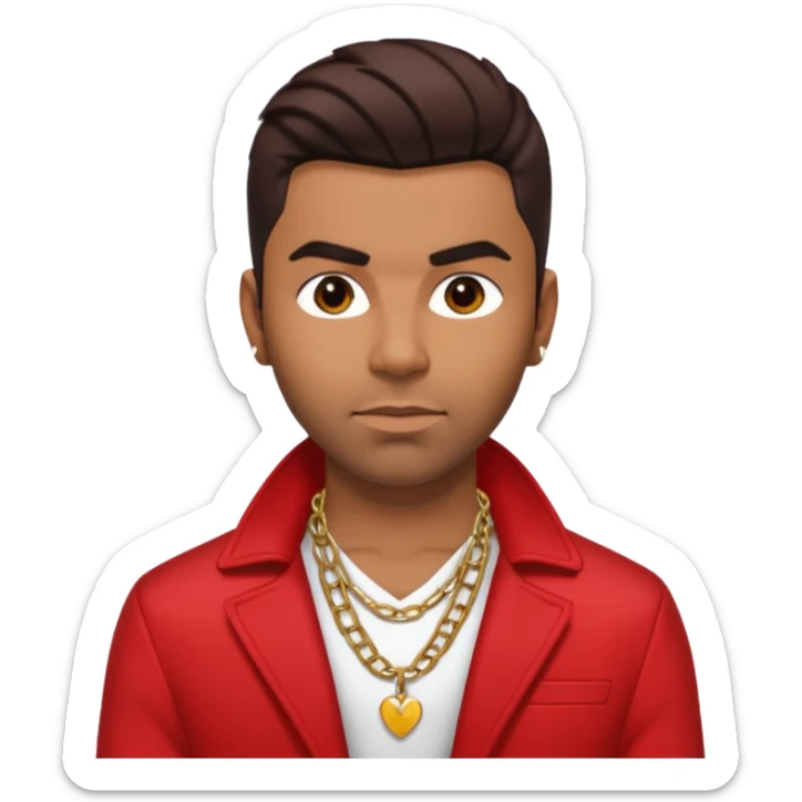 Ginuewine with dark brown hair, chest out with necklace, red jacket sticker