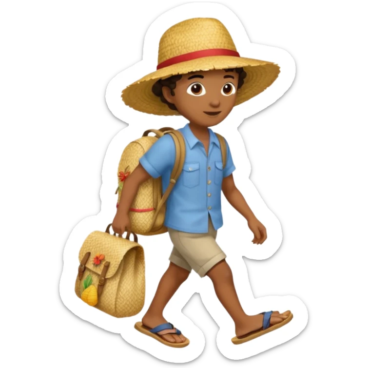 Créole réunionnais chapeau paille tong au pieds et sac a dos en rafffia sticker