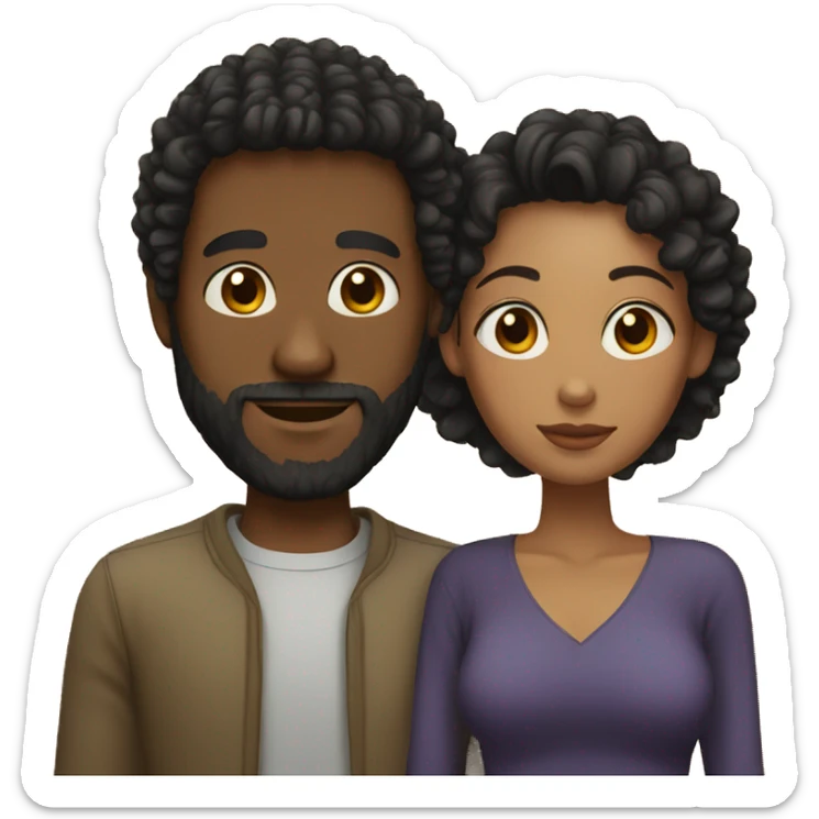 Couple black man with beard short hair and mixed race woman with curly black hair sticker
