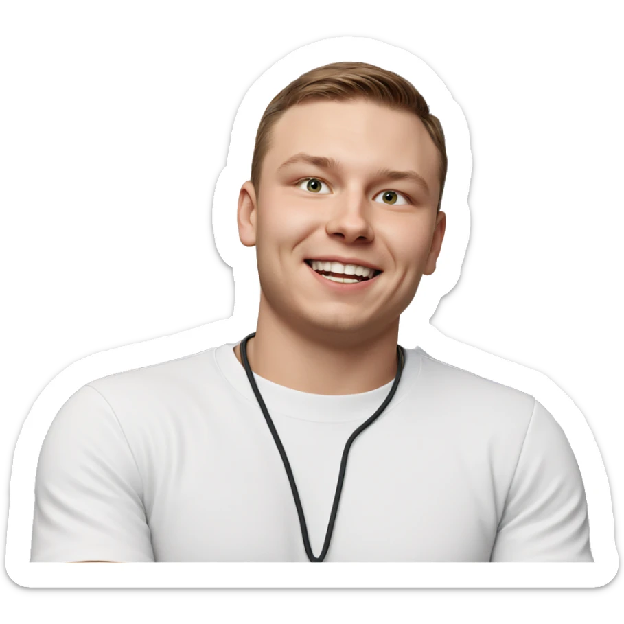 smiling boy in white shirt sticker