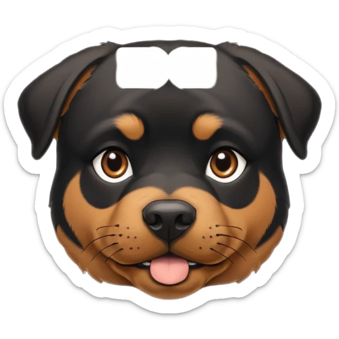 Rottie mix dog all black with brown above the eyebrow and next to the snout sticker