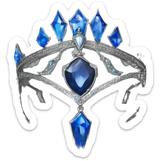 The Ravenclaw Diadem is a tiara-like object with a majestic design, made of gleaming silver and set with glittering blue gems. It is enchanted to enhance the wisdom and intellect of its wearer. Voldemort turned it into a Horcrux, embedding a fragment  sticker