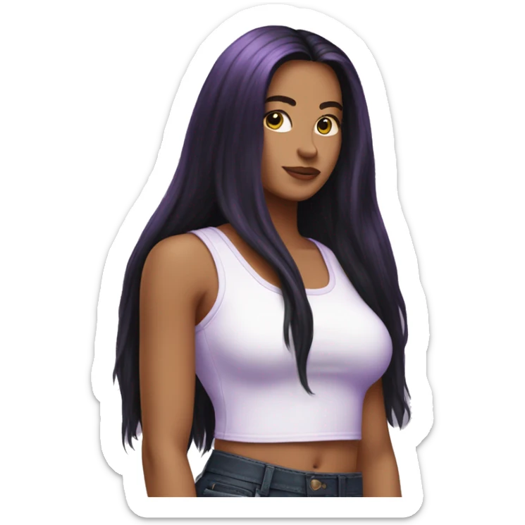 White woman y2k purple tank top with long black hair sticker