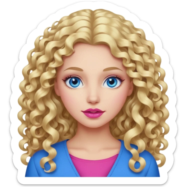 açık tenli  uzun kıvırcık sarı saçlı mavi gözlü   dudak rengi pembe yetişkin kadın sadece yüz emojisi sticker