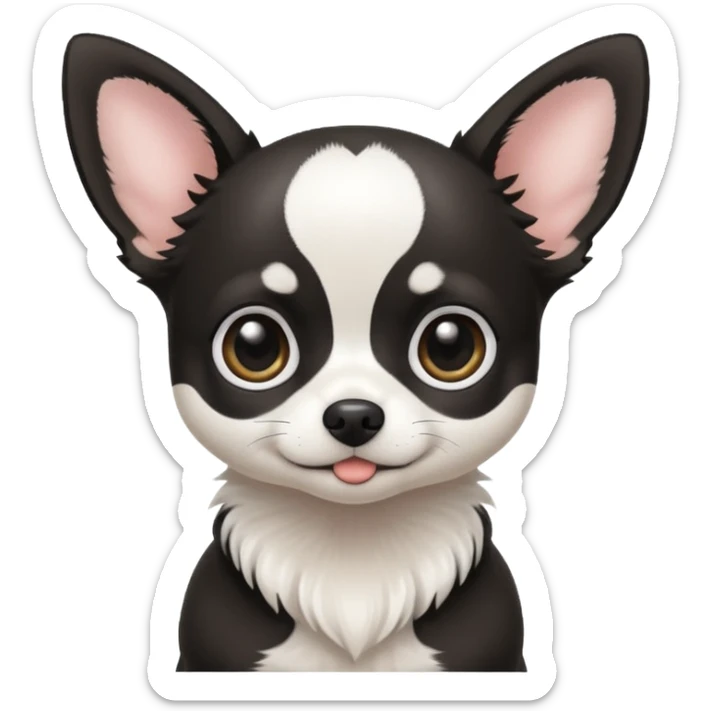 A black and white chihuahua emoji please witha white line on the center of head sticker