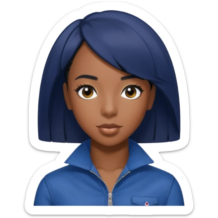 Kelly Rowland with short jet black hair, indigo outfit sticker