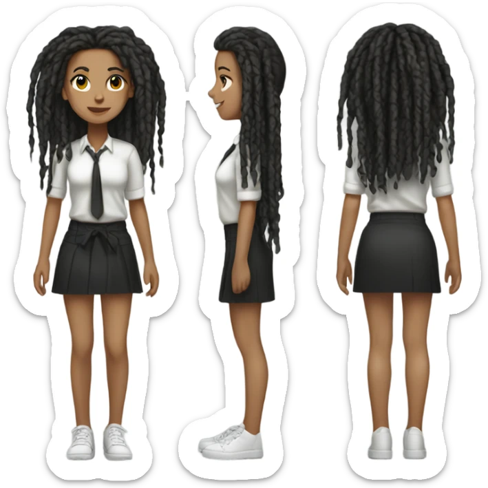 Tan girl with black locs dark white tied shirt black skirt full body sticker