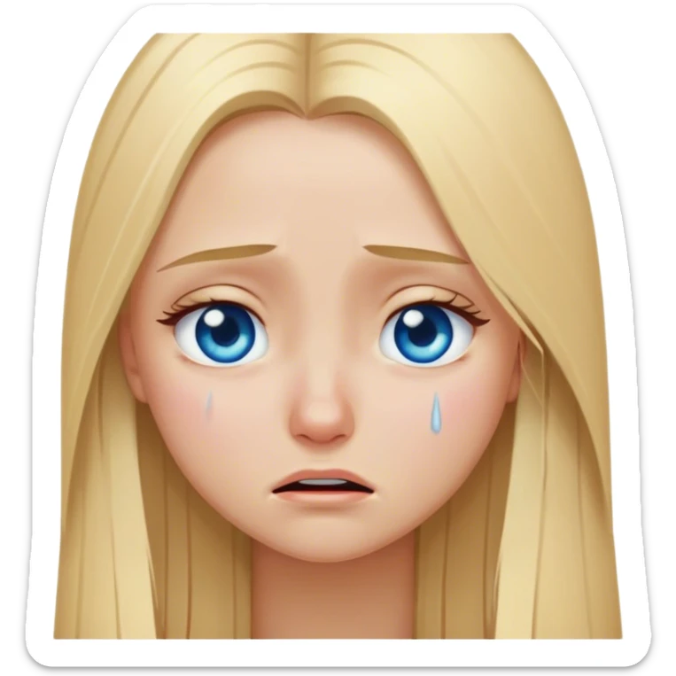 Blonde girl long straight hair blue eyes crying sticker