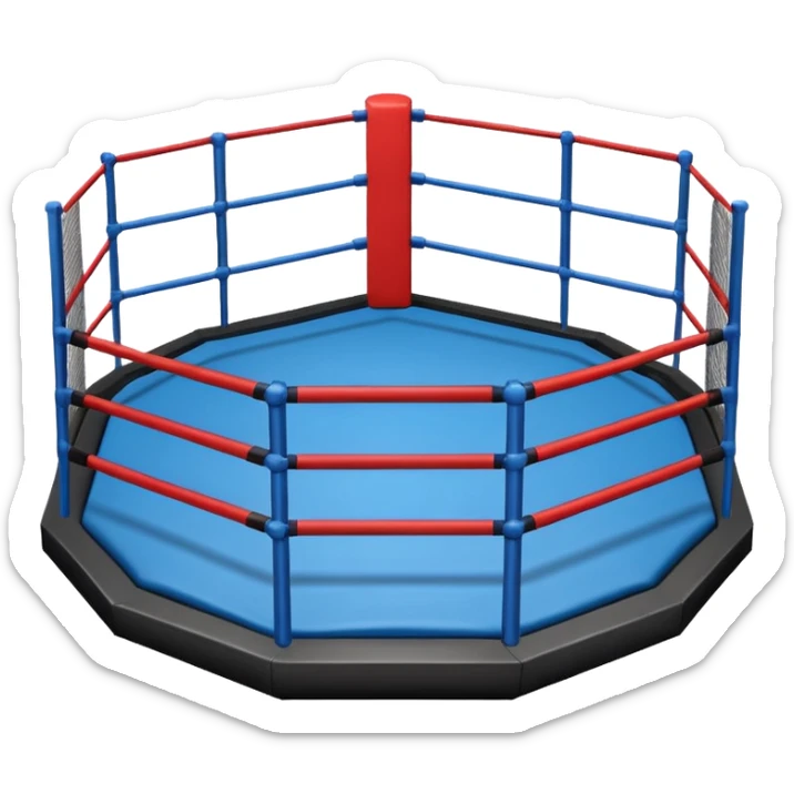 MMA cage arena object icon, octagon fighting cage with metal fence walls, padded corner posts, professional combat arena, 3D cartoon style, mobile game icon style, centered, clean background, no people, no text, no watermark
 sticker