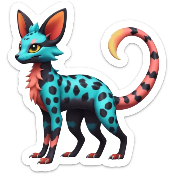 Neon-magma-pastel-gradients-colored Salandit-Umbreon-Genet-Noivern-Noibat-Serval-Hybrid (Full body) sticker