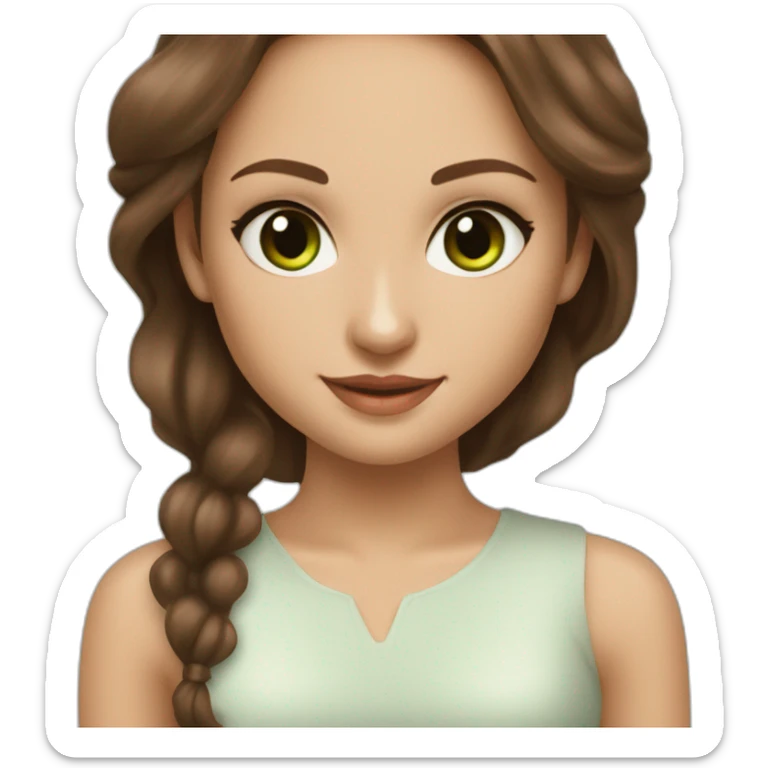beautiful girl with long hair, brown hair, brown green eyes, looks like natalie portman, smiling at the camera sticker