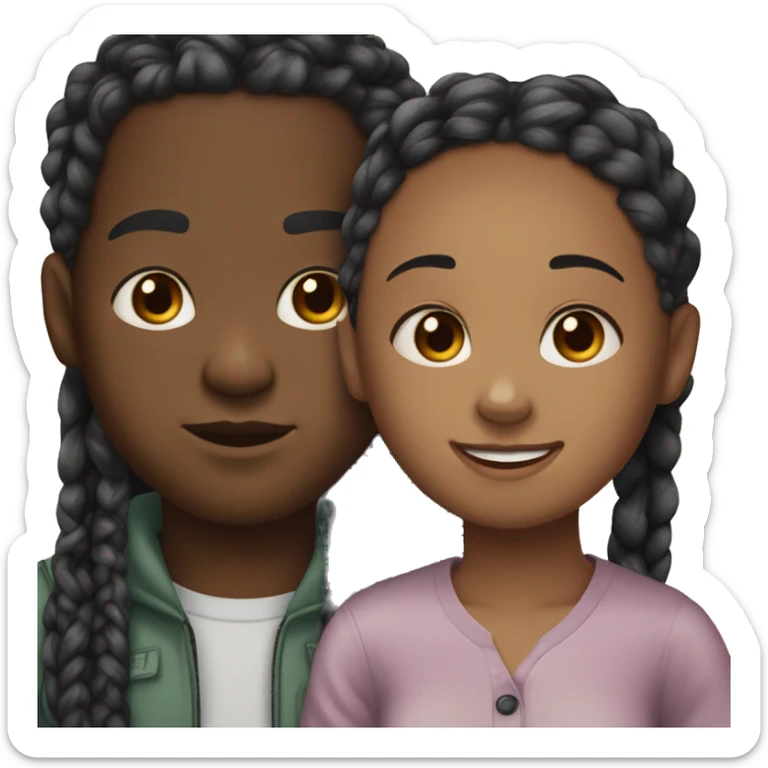 Realistic black girl with box braids and light skin boy with short curly hair and a short beard hugging sticker