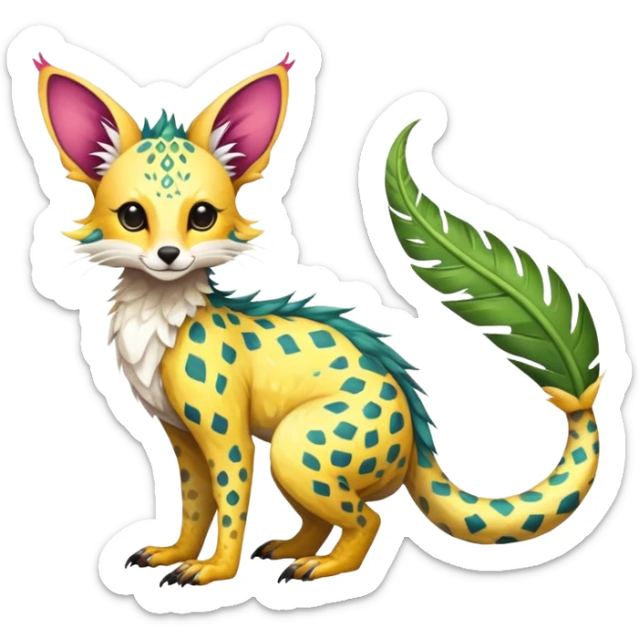Feral Rare Fantasy vibrant tropical Vernid-Trico-species by LiLaiRa, random markings, tufted tail, tufted ears, full body sticker