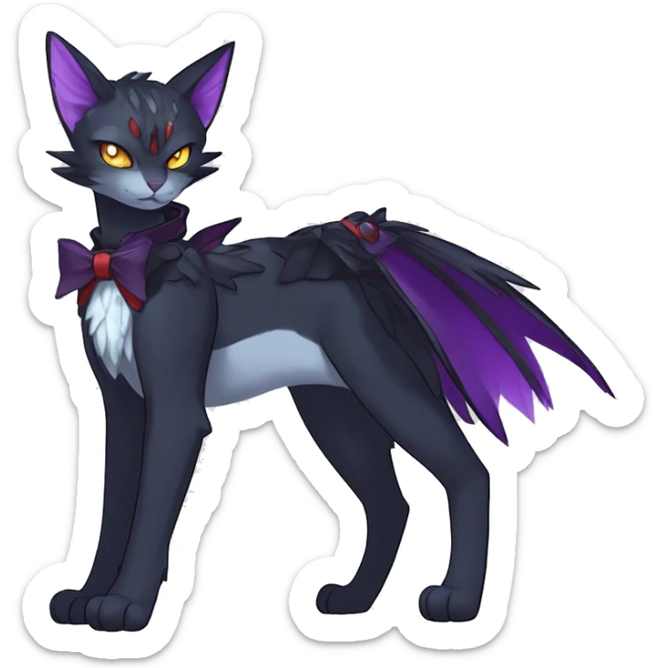 cool cartoon anthro edgy distinguished ethereal elegant beautiful fantasy black purple red ethereal fantasy nargacuga-Noivern-cat-Fakemon collar harness bow tis full body sticker