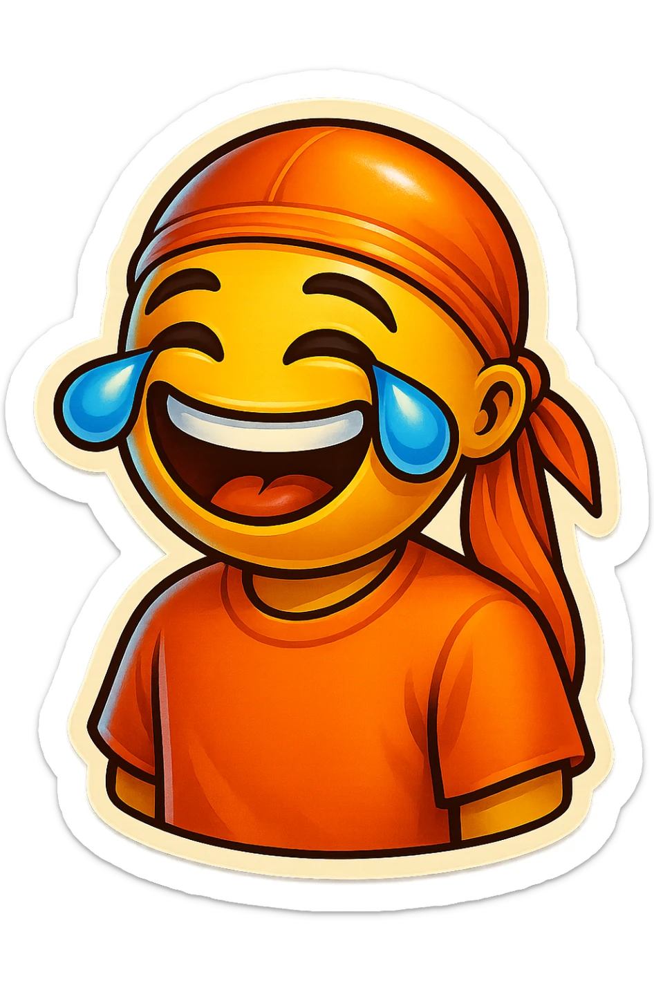 lol face laughing crying
orange shirt
make him smile
Change His durag To orange sticker