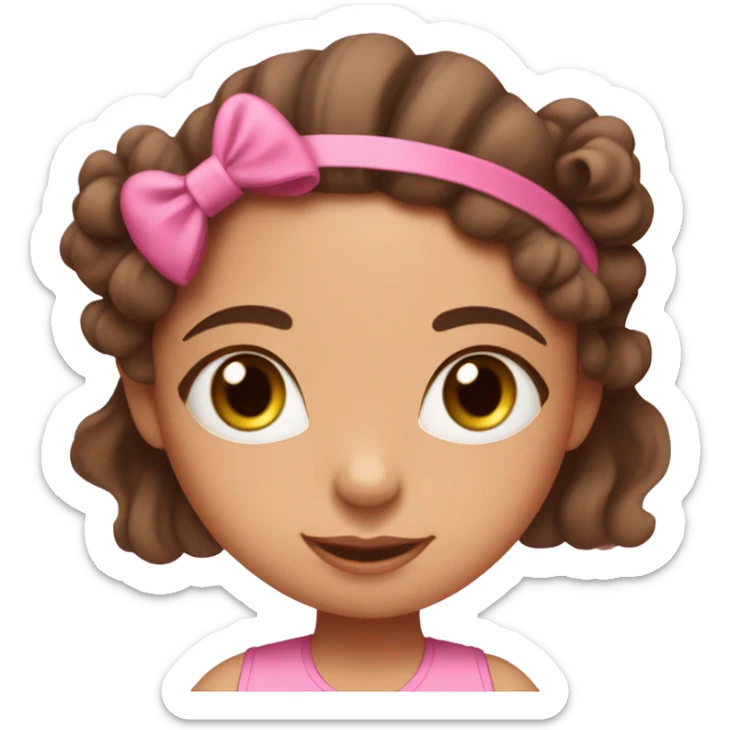 Brunette brow eyed girl with wavy hair in a cute hairstyle with a headband doing pilates in her pink set and on a pink mat sticker